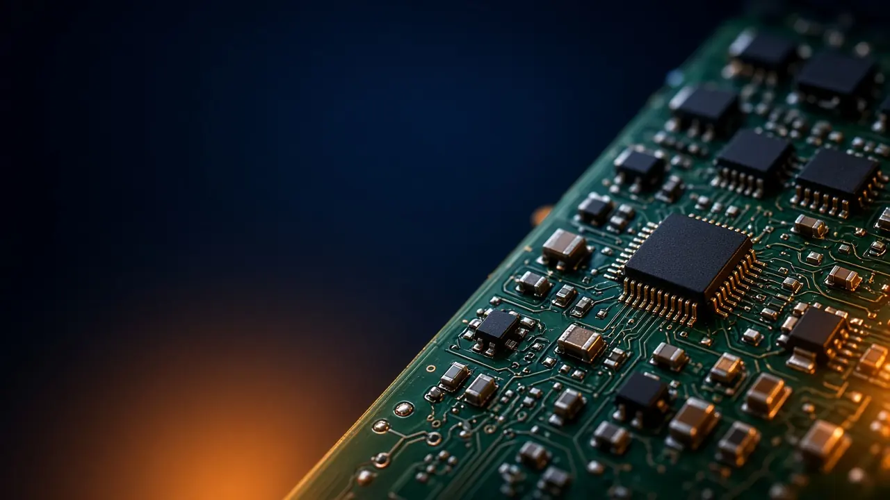 Green circuit board with integrated circuits and SMD components