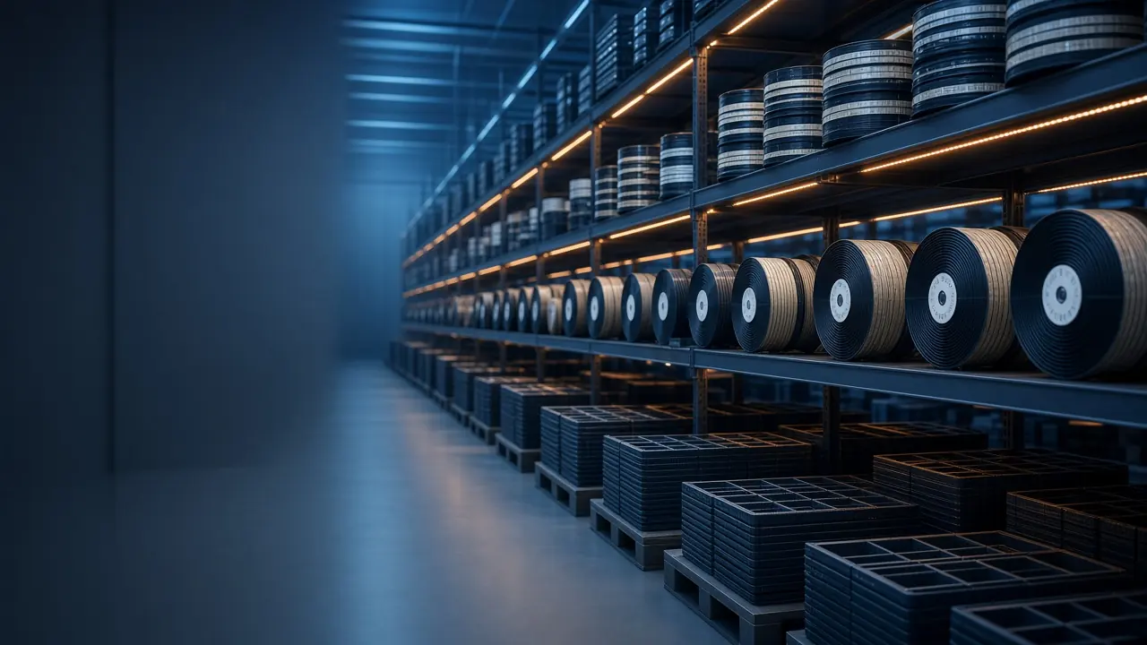 Warehouse shelves with SMD component reels and anti-static trays